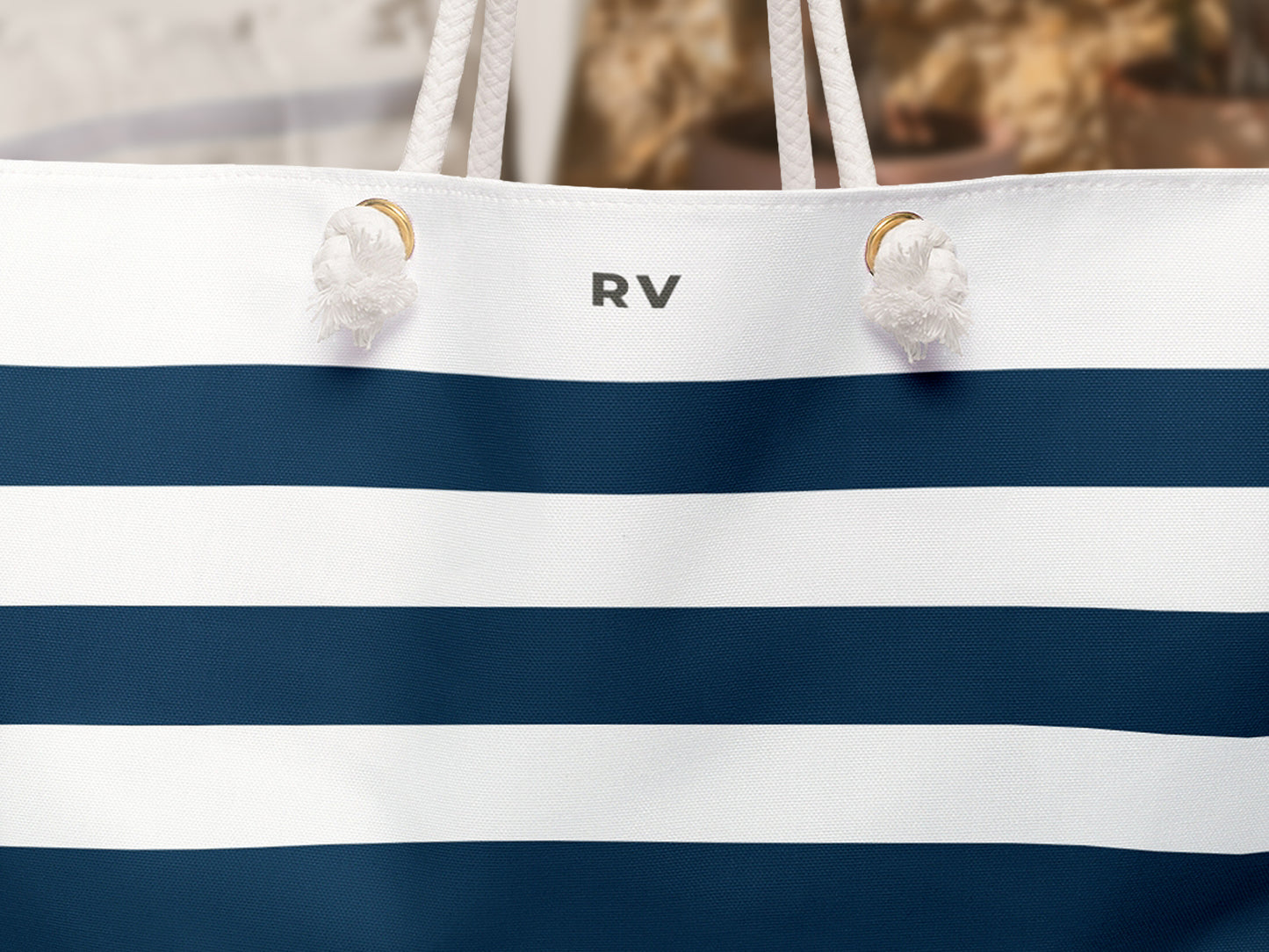 Breton Stripe Monogram Beach Bag