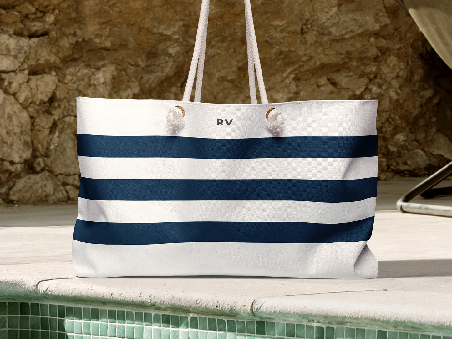 Breton Stripe Monogram Beach Bag