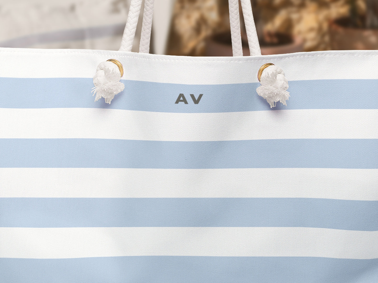 Cabana Stripe Monogram Beach Bag